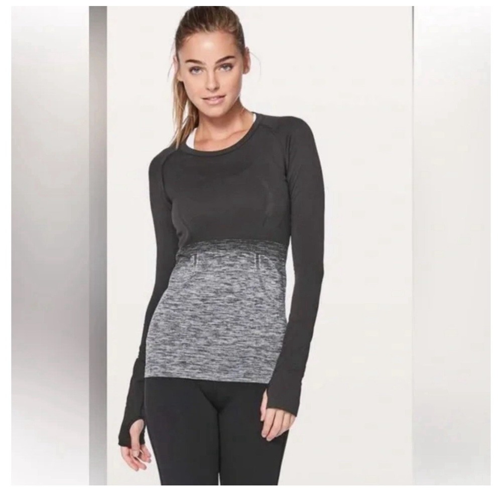 Lululemon Swiftly Tech Long Sleeve Shirt Two Tone Black/Gray Ombré‎ Size 2